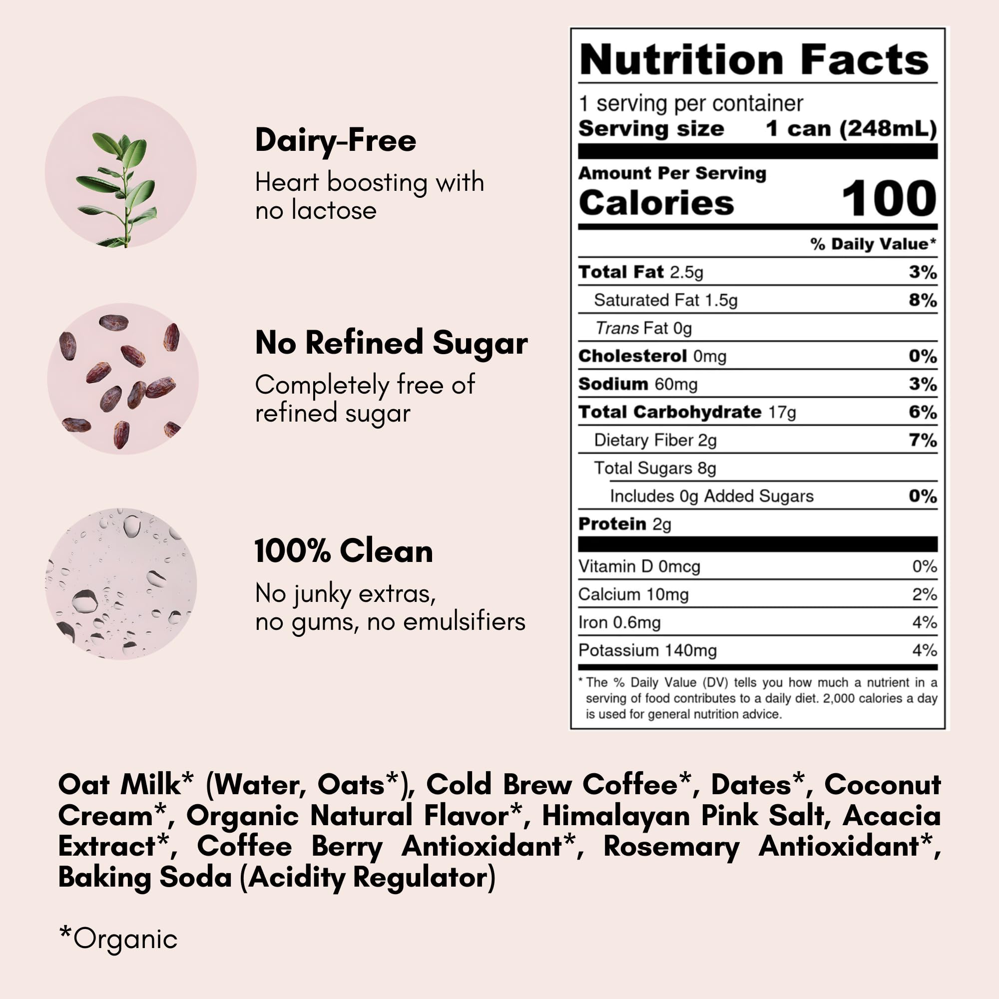 Pop & Bottle, Oat Milk Classic Lattes - Cold Brew, Coffee Berry, MCT Oil, Organic, Dairy Free, Gluten Free, Vegan, Great as Iced Coffee, Lightly Sweetened with Dates - 8 Fl Oz (12 Pack)