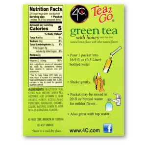 4C Powder Drink Mix Packets, Green Tea 1 Pack, 24 Count, Singles Stix On the Go, Refreshing Sugar Free Water Flavorings