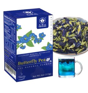 tian hu shan butterfly pea flower tea, butterfly pea flowers loose leaf, 100% natural herbal tea, 4 ounce (pack of 1)