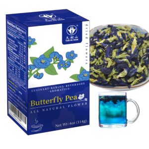 TIAN HU SHAN Butterfly Pea Flower Tea, Butterfly Pea Flowers Loose Leaf, 100% Natural Herbal Tea, 4 Ounce (Pack of 1)