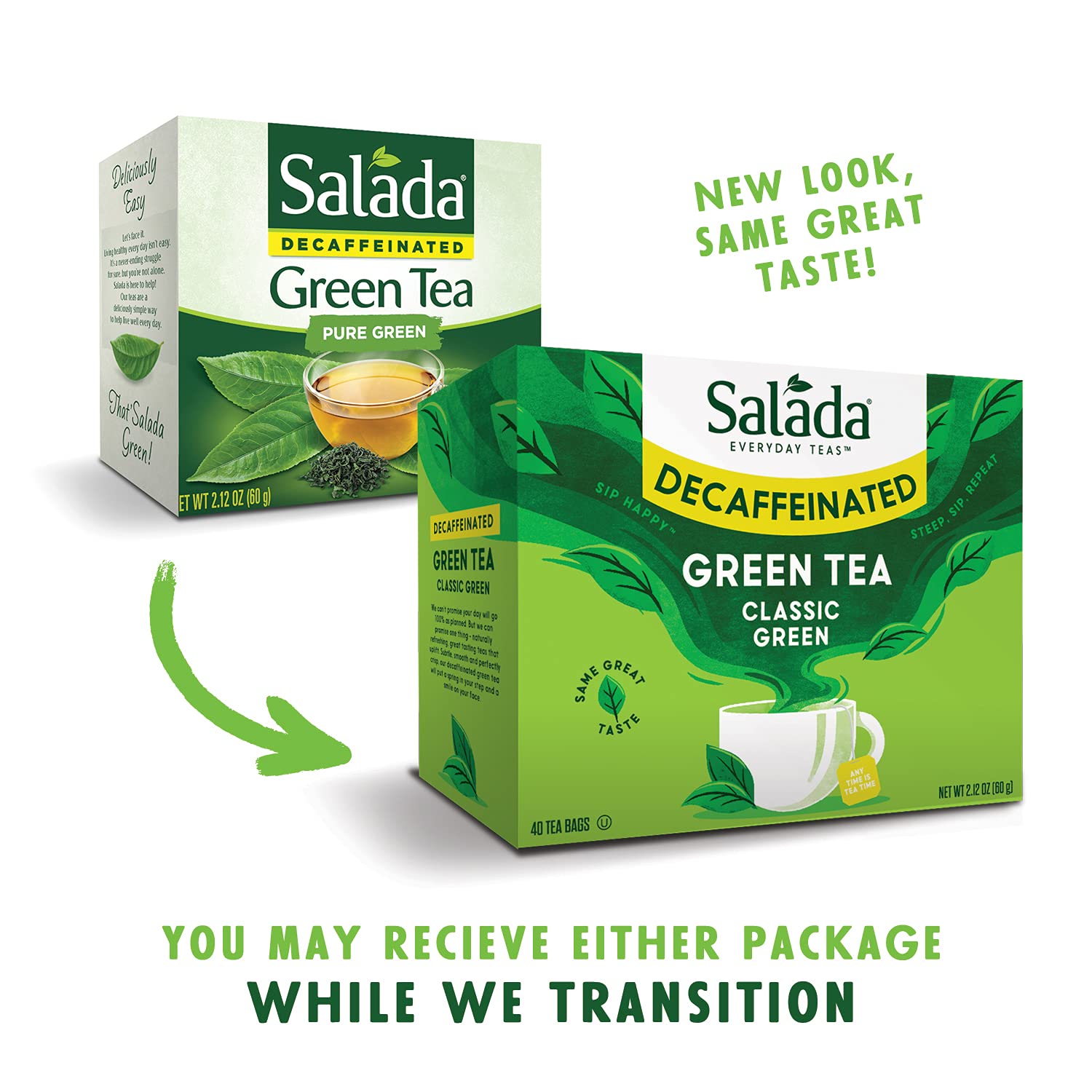 Salada Green Tea Naturally Decaffeinated with 40 Individually Wrapped Tea Bags Contains Caffeine Brew Hot Naturally Flavored Rich in Antioxidants Zero Calories