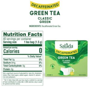 Salada Green Tea Naturally Decaffeinated with 40 Individually Wrapped Tea Bags Contains Caffeine Brew Hot Naturally Flavored Rich in Antioxidants Zero Calories