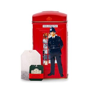 Ahmad Tea London Telephone Box Caddy Gift Tin, 20 Teabag, English Breakfast