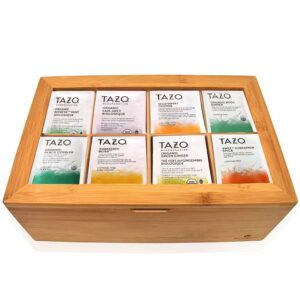 eva's gift universe, tazo tea bags sampler variety in bamboo tea bag organizer (80 count) 16 different flavors gifts for parents mom dad tea lovers couples