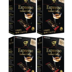 Trung Nguyen — G7 Instant Coffee — Espresso — 100% Arabica Coffee — Strong and Bold — Instant Vietnamese Coffee (15 Packets/Box, 4-Pack)