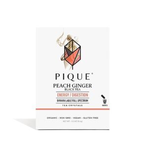 pique organic peach ginger tea crystals - caffeinated black tea for energy, prebiotic polyphenols support healthy digestion - 14 single serve sticks (pack of 1)