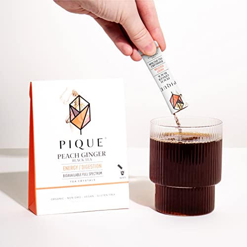 Pique Organic Peach Ginger Tea Crystals - Caffeinated Black Tea For Energy, Prebiotic Polyphenols Support Healthy Digestion - 14 Single Serve Sticks (Pack of 1)