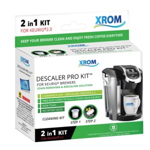 XROM Plant Based Descaling & Cleaning Kit, Compatible With All K-Cup Keurig 2.0 Brewers, All Natural Ingredients, Full Cycle, Rinse Pods, Descaler Solution For Keurig Coffee Makers