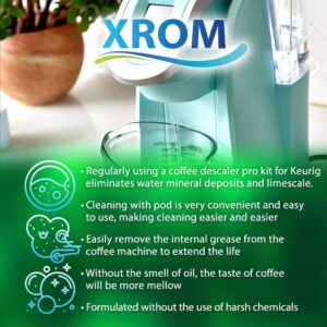 XROM Plant Based Descaling & Cleaning Kit, Compatible With All K-Cup Keurig 2.0 Brewers, All Natural Ingredients, Full Cycle, Rinse Pods, Descaler Solution For Keurig Coffee Makers