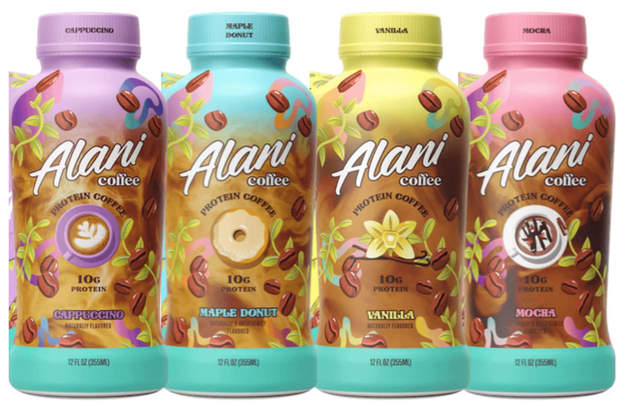 Alani Coffee Shakes Mocha, Maple Donut, Cappuccino, & Vanilla Variety Pack - 4 Bottles