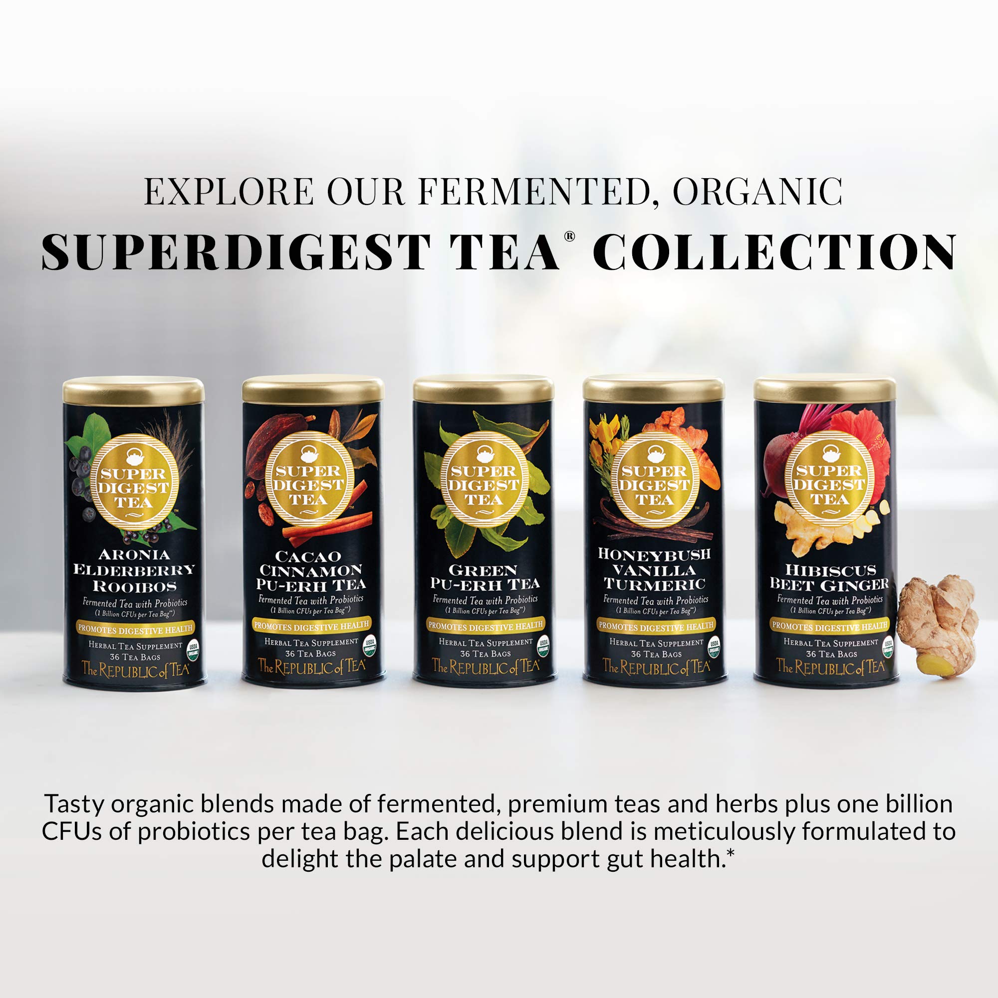 The Republic of Tea Organic Honeybush Vanilla Turmeric SuperDigest Tea® | Probiotic Tea Bag (36 count)