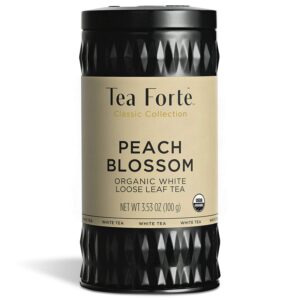 tea forte peach blossom organic white tea, makes 35-50 cups, 3.53 ounce loose leaf tea canister