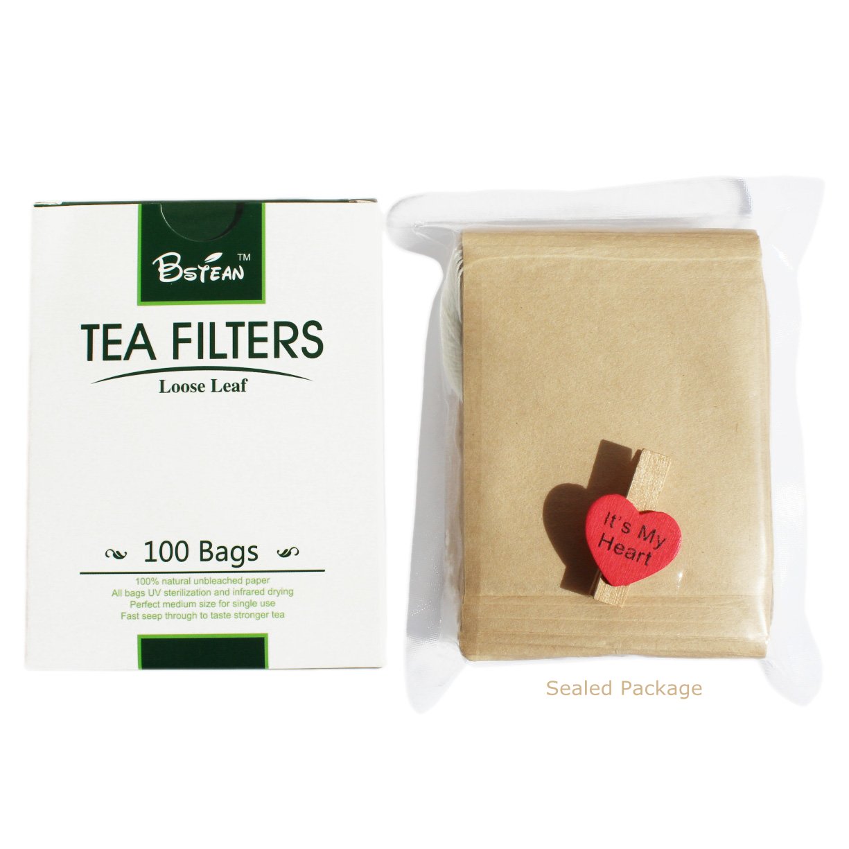 BSTEAN Tea Filter Bags Disposable Tea Infuser Drawstring Loose Leaf Tea with 100% Natural Unbleached Paper and Free Clip (100 PCS)