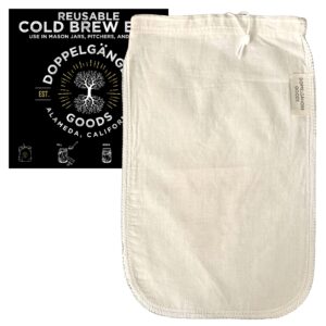 (1-pack, medium 8in x 12in) organic cotton cold brew coffee bag - designed in california - reusable coffee filter with easyopen drawstring cold brew maker for pitchers, mason jars, & toddy systems