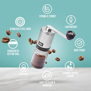 GAVO Manual Coffee Grinder with Stainless Steel Burr - Coffee Grinder Manual with Adjustable Settings for Aeropress, Drip Coffee, Espresso, French Press, Turkish Coffee & More!