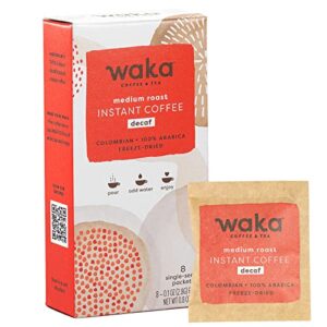 waka quality instant coffee — decaffeinated medium roast — arabica beans & freeze dried — 8 packets for hot or iced premium instant coffee