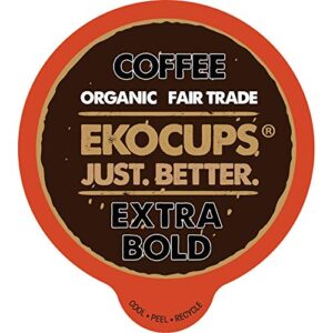 ekocups organic extra bold roast coffee pods, extra 30% more coffee per cup, artisan fair trade dark roast, extra bold coffee for keurig k cup machines, recyclable pods, 40 count