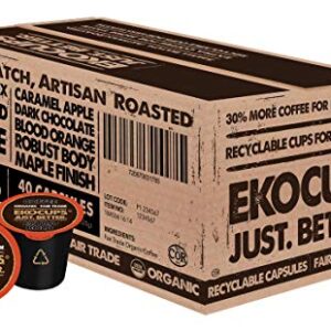 EKOCUPS Organic Extra Bold Roast Coffee Pods, Extra 30% More Coffee Per Cup, Artisan Fair Trade Dark Roast, Extra Bold Coffee for Keurig K Cup Machines, Recyclable Pods, 40 Count