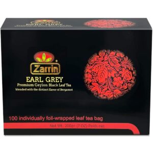 zarrin - premium ceylon earl grey black leaf tea, 100 individually foil-wrapped tea bags