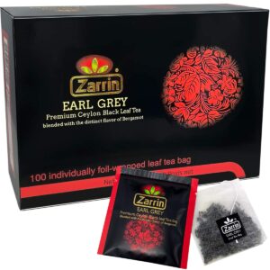 Zarrin - Premium Ceylon Earl Grey Black Leaf Tea, 100 Individually Foil-wrapped Tea Bags