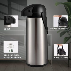 Soopot Thermal Coffee Carafe, 68Oz Coffee Dispenser, Airpot Coffee Dispenser with Pump,Stainless Steel Insulated Flask 12-14 Hours Heat Retention 12 Hours Cold Retention