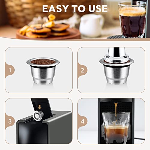 Stainless Steel Refillable Coffee Espresso Capsules, Reusable Coffee Pods Compatible with Nespresso Original Line Brewers 4Y Crema New Generation (3 Capsules + 1 Tamper)