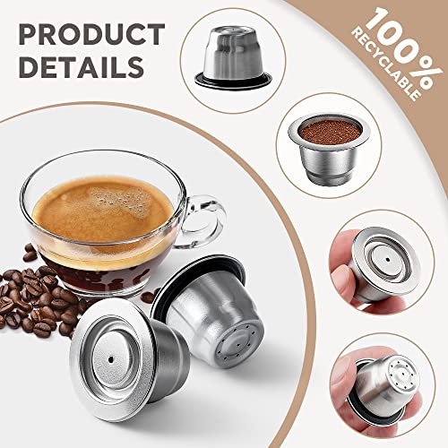 Stainless Steel Refillable Coffee Espresso Capsules, Reusable Coffee Pods Compatible with Nespresso Original Line Brewers 4Y Crema New Generation (3 Capsules + 1 Tamper)