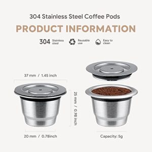 Stainless Steel Refillable Coffee Espresso Capsules, Reusable Coffee Pods Compatible with Nespresso Original Line Brewers 4Y Crema New Generation (3 Capsules + 1 Tamper)