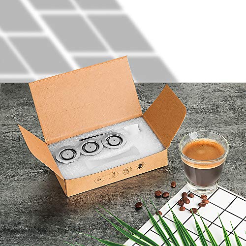 Stainless Steel Refillable Coffee Espresso Capsules, Reusable Coffee Pods Compatible with Nespresso Original Line Brewers 4Y Crema New Generation (3 Capsules + 1 Tamper)