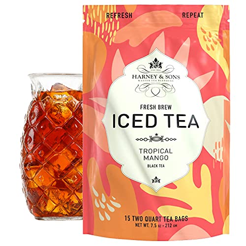 Harney & Sons Tropical Fresh Brew Iced Tea Pouches, Mango, 15.0 Count