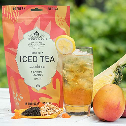 Harney & Sons Tropical Fresh Brew Iced Tea Pouches, Mango, 15.0 Count