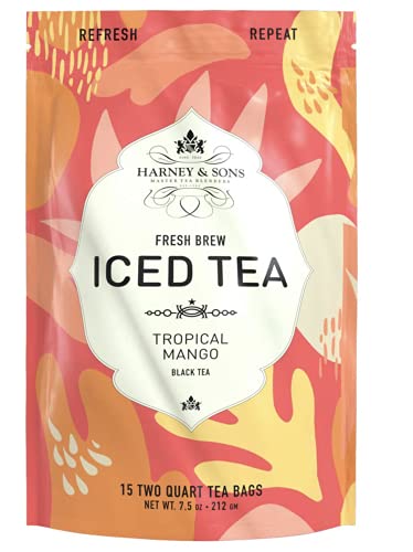 Harney & Sons Tropical Fresh Brew Iced Tea Pouches, Mango, 15.0 Count