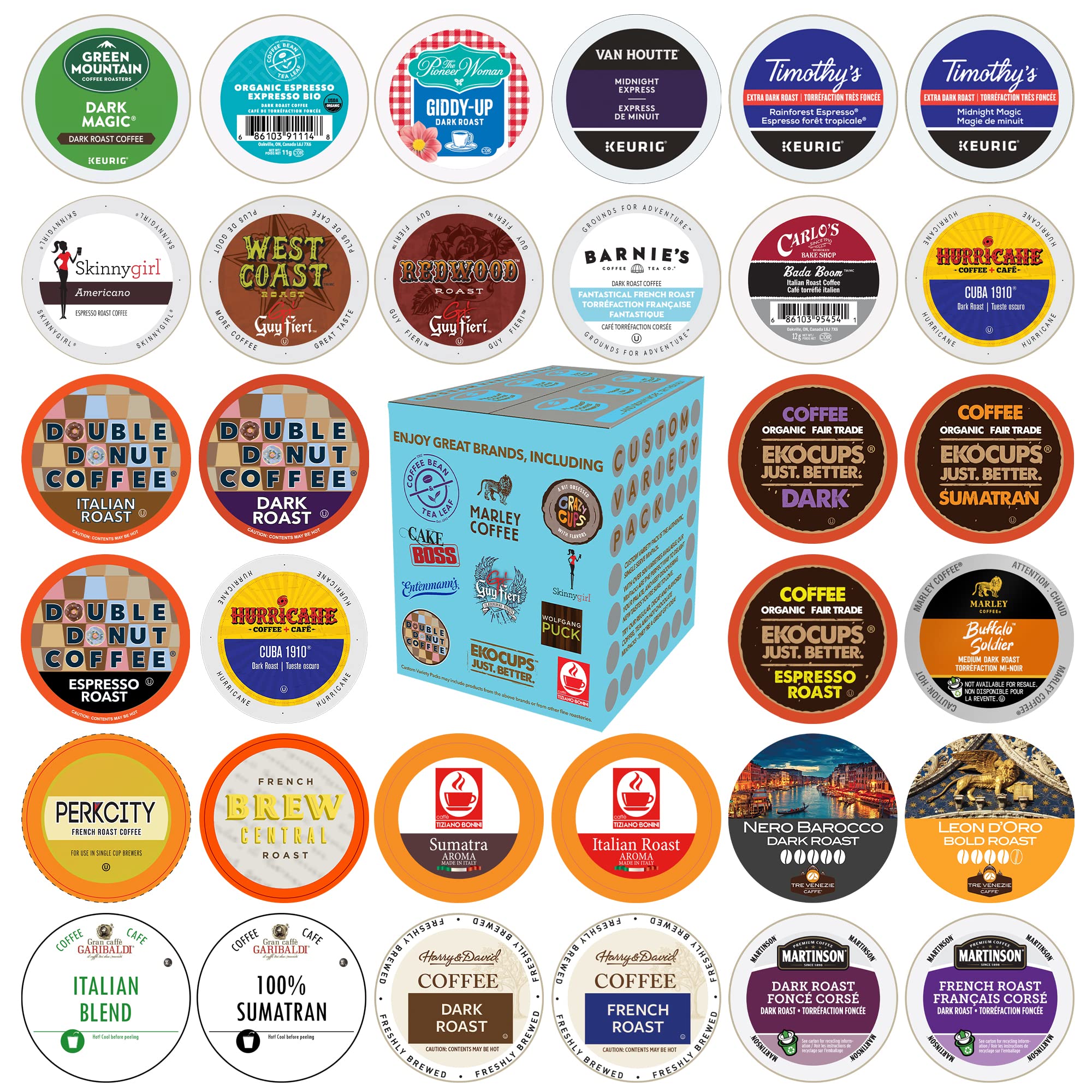 Custom Variety Pack Coffee Pod Variety Pack, Dark Roast and Bold Flavors, Single Serve Cups for Keurig K-Cup Machines - Robust Assortment with No Duplicates, 30 Count - Great Coffee Gift