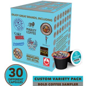 Custom Variety Pack Coffee Pod Variety Pack, Dark Roast and Bold Flavors, Single Serve Cups for Keurig K-Cup Machines - Robust Assortment with No Duplicates, 30 Count - Great Coffee Gift