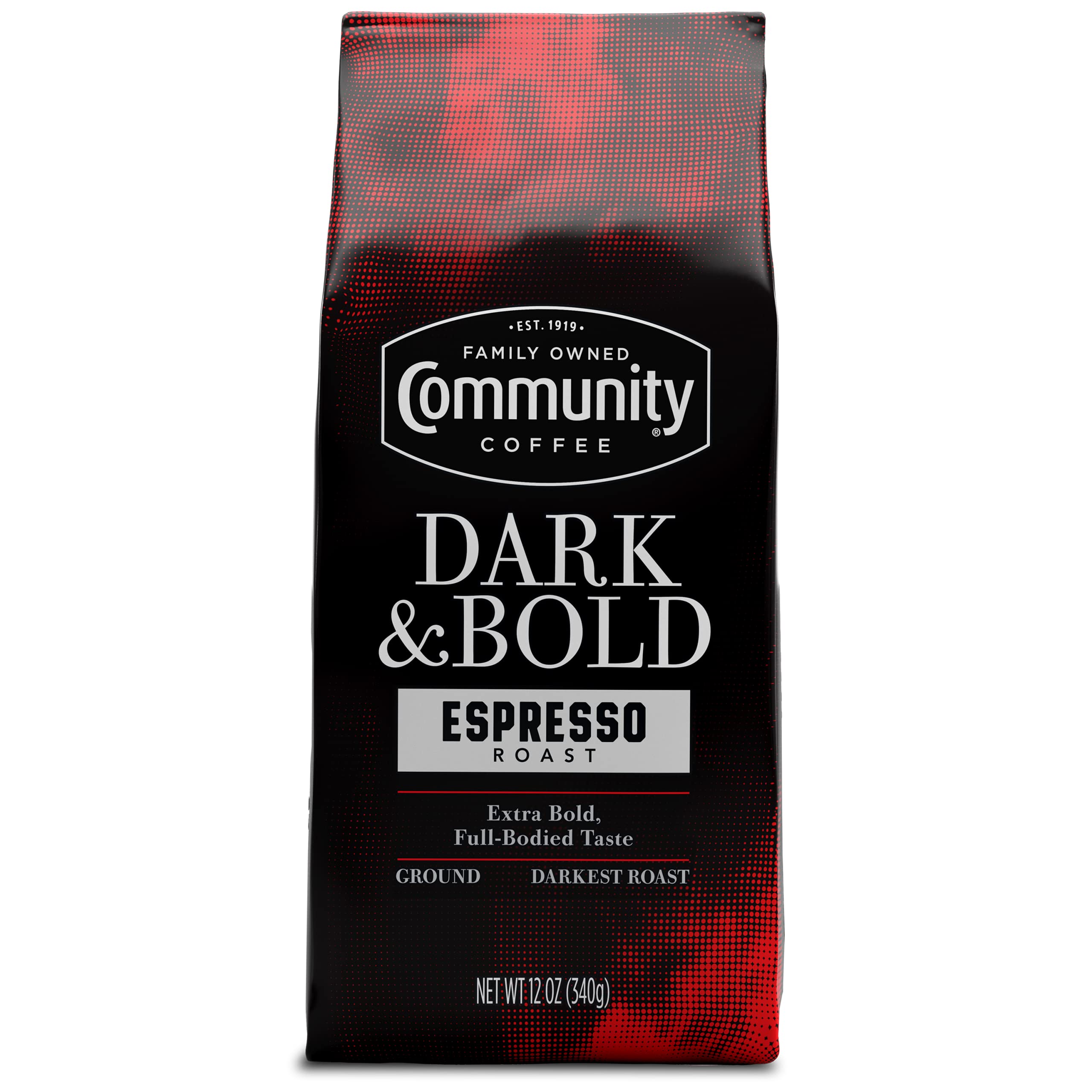 Community Coffee Dark & Bold Espresso Roast, Extra Dark Roast Ground Coffee, 12 Ounce Bag (Pack of 1)