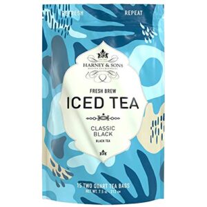 Harney & Sons Organic Black Fresh Brew Iced Tea Two Qt Tea Bags, Unflavored, 15 Count