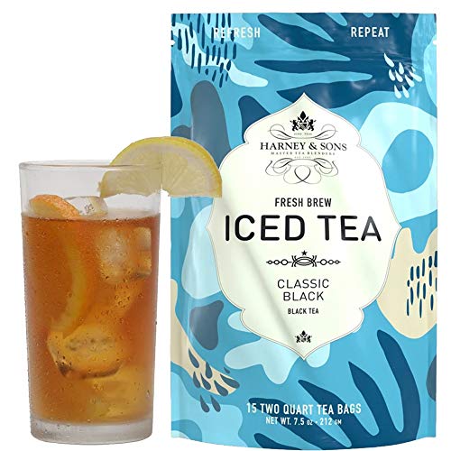 Harney & Sons Organic Black Fresh Brew Iced Tea Two Qt Tea Bags, Unflavored, 15 Count