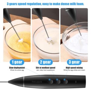 Fivtyily Milk Frother Handheld Rechargeable Foam Maker for Lattes,Electric 3 Whisks Drink Mixer for Bulletproof Coffee, Mini Foamer for Cappuccino Frappe Matcha Hot Chocolate (Black 3.0)