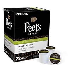 peet's coffee decaf house blend coffee single-serve k-cup, 2.8 oz, carton of 22