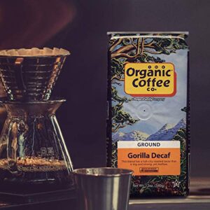 The Organic Coffee Co. Ground Coffee - Gorilla Decaf (12oz Bag), Medium Roast, Swiss Water Processed, USDA Organic