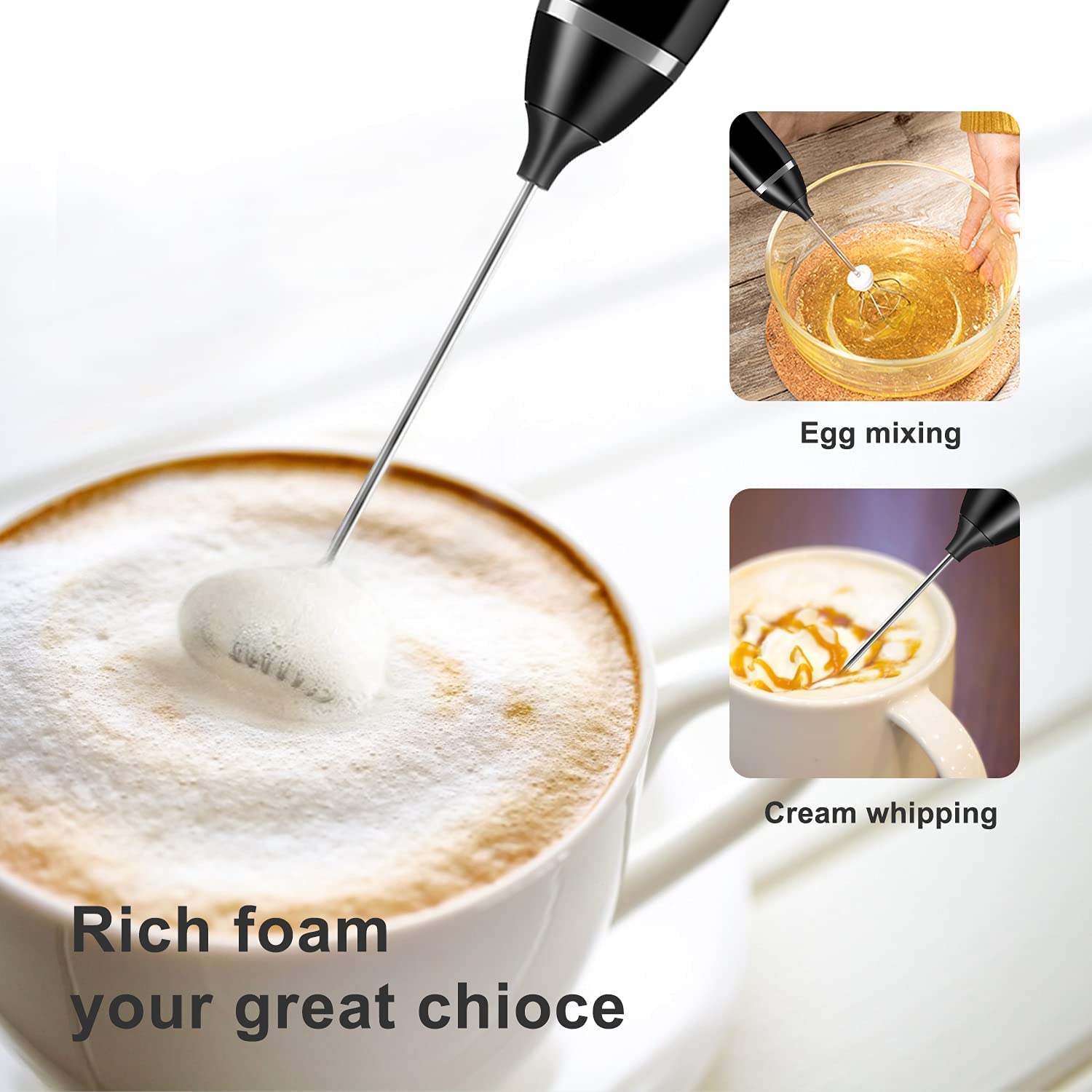 Fivtyily Milk Frother Handheld Rechargeable Foam Maker for Lattes, Electric Drink Mixer with 2 Whisks for Bulletproof Coffee, Mini Foamer for Cappuccino Frappe Matcha Hot Chocolate,16 Pcs Art Stencils