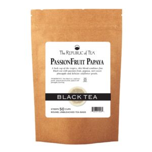 the republic of tea passionfruit papaya black tea, 50 tea bag refill, exotic fruit gourmet blend
