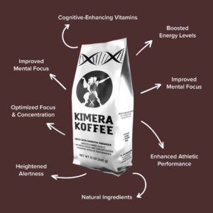 Kimera Koffee - Organic Medium Roast Ground Coffee | Original Blend | Infused with Brain Vitamins |Taurine, Alpha GPC, DMAE, and L-theanine | Enhance Cognitive Stamina & Athletic Performance | 12oz