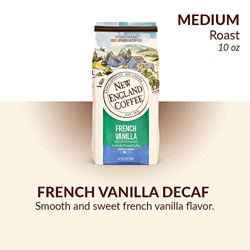 New England Coffee French Vanilla Decaffeinated Medium Roast Ground Coffee, 10oz Bag (Pack of 1)