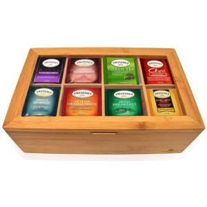 eva's gift universe, twinings tea bags sampler assortment in bamboo gift box (70 count) 14 flavors gifts for women men parents family friends coworkers perfect variety pack tea bag organizer