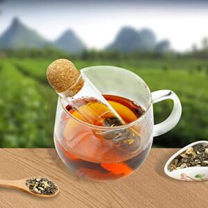 2 PCS Glass Tea Infuser, Glass Reusable Tea Strainer with Cork Lid Drinkware for Loose Tea, Tea Diffusers For Loose Tea