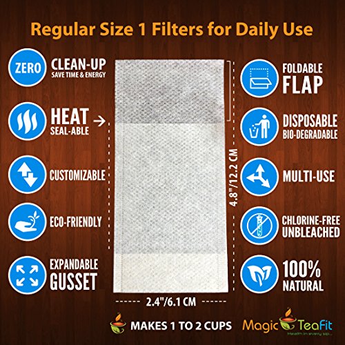 Modern Tea Filter Bags, Disposable Tea Infuser, Size 1, Set of 200 Filters - 2 Boxes - Heat Sealable, Natural, Easy to Use Anywhere, No Cleanup – Perfect for Teas, Coffee & Herbs - from Magic Teafit