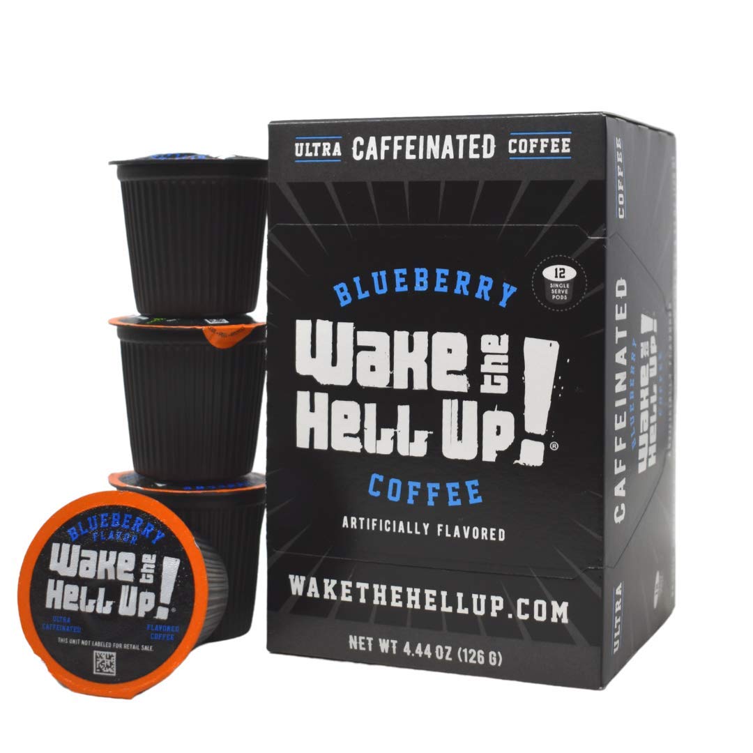 Wake The Hell Up!® Blueberry Flavored Single Serve Coffee Pods Of Ultra-Caffeinated Coffee For K-Cup Compatible Brewers | 12 Count, 2.0 Compatible