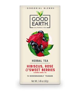 good earth sensorials hibiscus, rose & sweet berries herbal tea 15 ct box