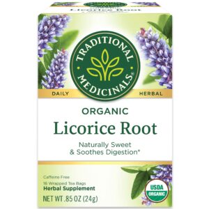 traditional medicinals organic licorice root herbal tea, soothes digestion, (pack of 1) - 16 tea bags
